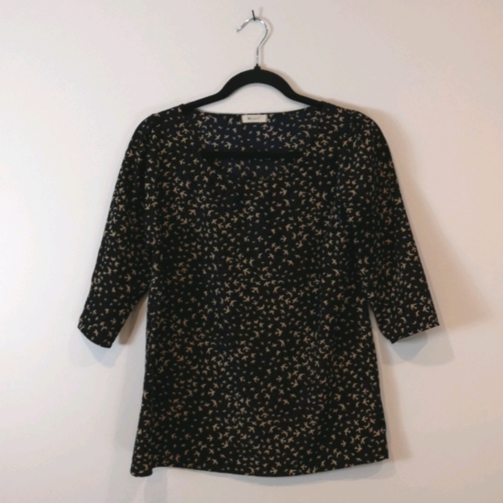 Everly Navy Blue Bird Print top